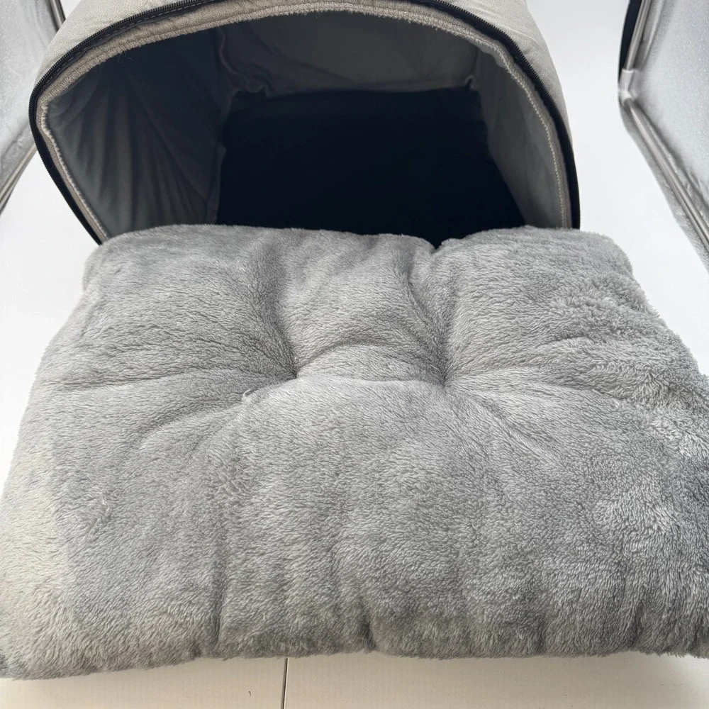 Gray Plush Tunnel Cat Bed with Removable Cushion
